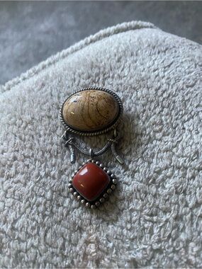 SUARTI BALI BA INDONESIA 925 STERLING SILVER JASPER & CORAL BROOCH SKY
